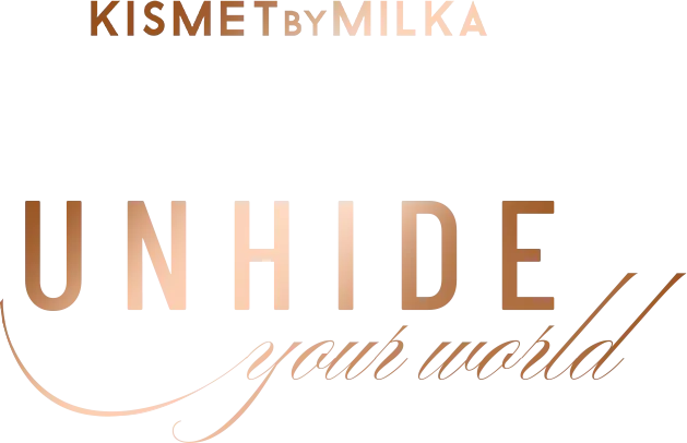 Kismet by Milka “Unhide your world” campaign logo in rose gold