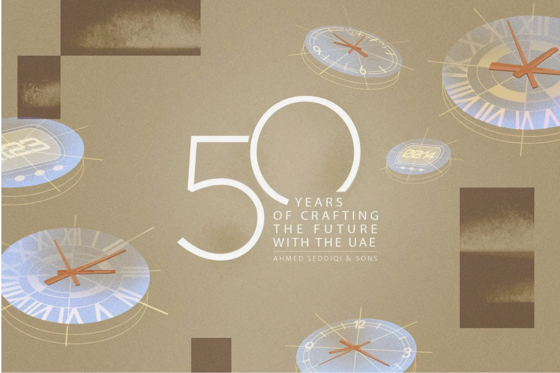Ahmed Seddiqi “50 years of crafting the future with the UAE” anniversary visual with illustrated watch faces