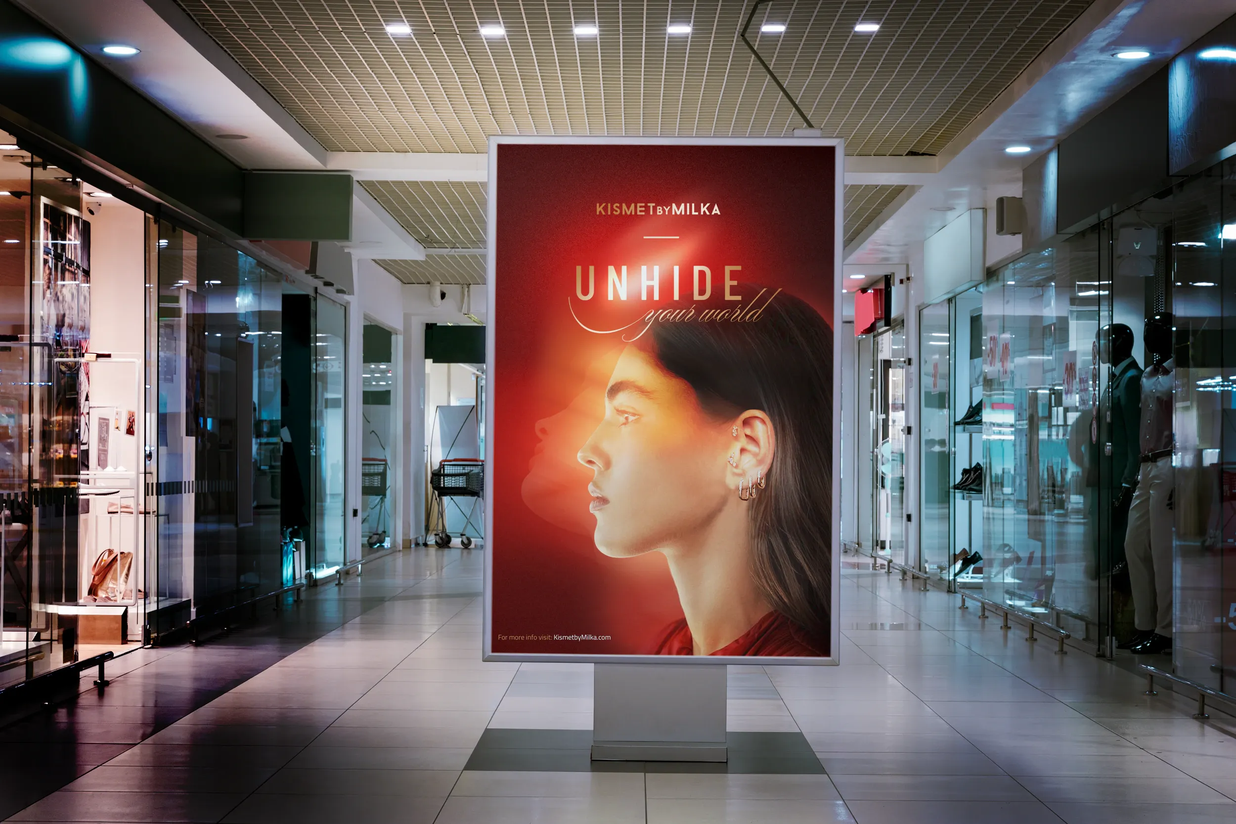 Unhide poster on a backlit display in a shopping mall